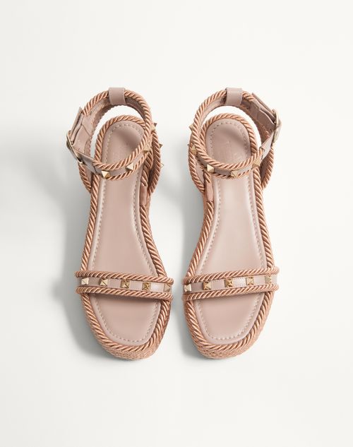 Valentino Garavani - Rockstud Flatform Sandal In Calfskin 45mm - Poudre - Woman - Espadrilles And Wedges