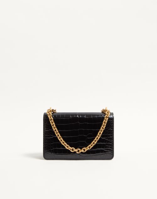 Valentino Garavani - Valentino Garavani Vain Small Shoulder Bag In Crocodile Leather - Black - Woman - Shoulder Bags