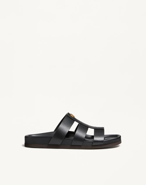 Valentino Garavani Studshield Slide Sandal In Calfskin Man Black 43