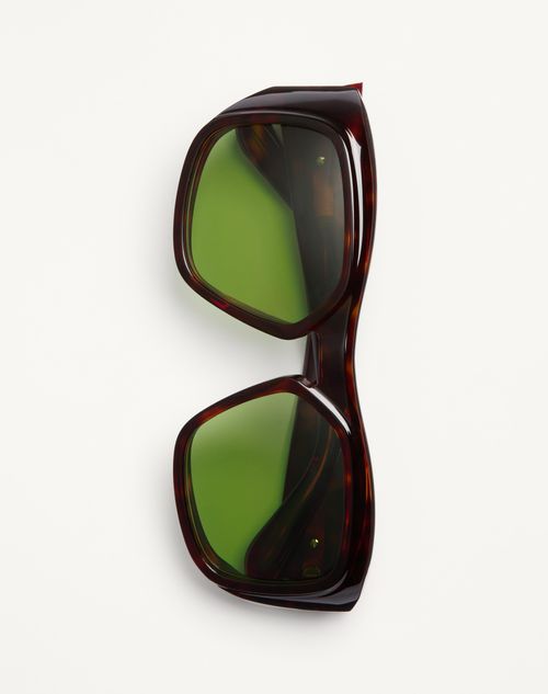 Valentino - Rectangular Acetate Frame - Brown/green - Unisex - Eyewear
