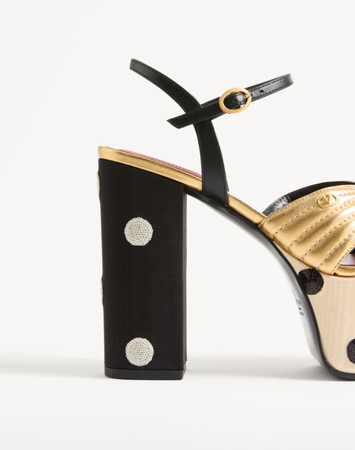 Valentino Garavani - Crasher Platform Sandal With Plus De Pois Embroidery 125mm - Gold/black - Woman - Sandals