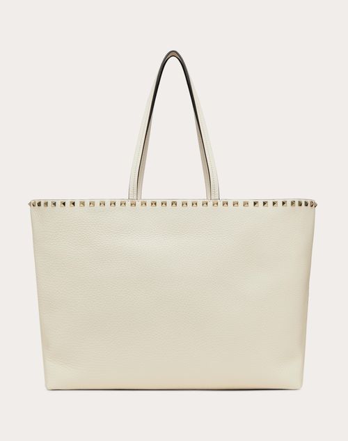 Rockstud Grainy Calfskin Tote Bag for Woman in Light Ivory