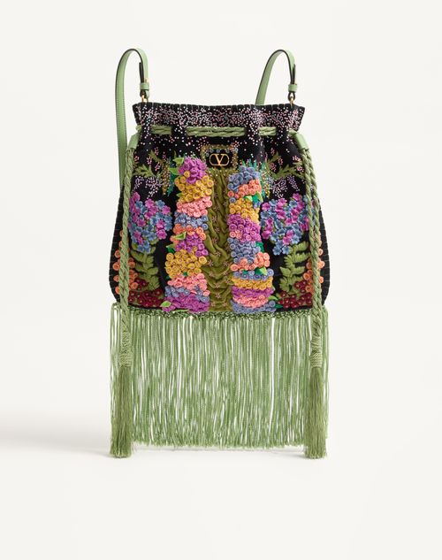 Valentino Garavani - Valentino Garavani Nellcôte Alice Embroidered Bag With Fringes - Black/multicolor - Woman - Shoulder Bags