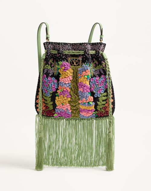 Valentino Garavani Nellcôte Alice Embroidered Bag With Fringes Woman Black/multic