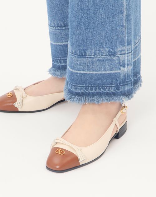 Valentino Garavani - Valet Du Roi Kid Slingback Ballerina 25mmm - Butter/tobacco - Woman - Ballerinas