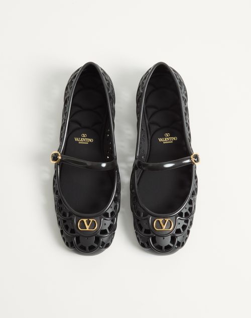 Valentino Garavani - Ondette Rubber Ballerina With Scallop Pattern 05mm - Black - Woman - Ballerinas