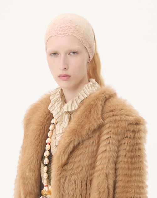 Valentino Garavani - Vlogo Signature Cashmere And Lace Headband - Alabaster - Woman - Hats And Gloves