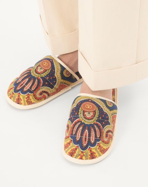 Valentino Garavani - Ta Chambre Slide In Voyage Imaginaire Denim Fabric - Multicolor/ivory - Man - Sandals