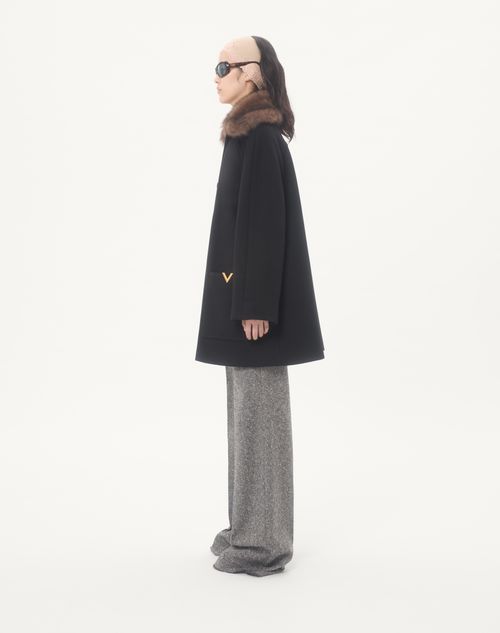 Valentino - Wool Drap Coat - Black - Woman - Coats And Outerwear