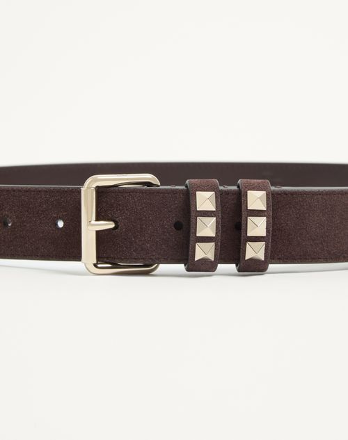 Valentino Garavani - Cintura Rockstud In Suede 30 Mm - Ebano - Donna - Cinture