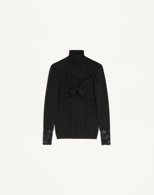 Valentino - Wool Jumper With Lace - Black - Woman - Knitwear