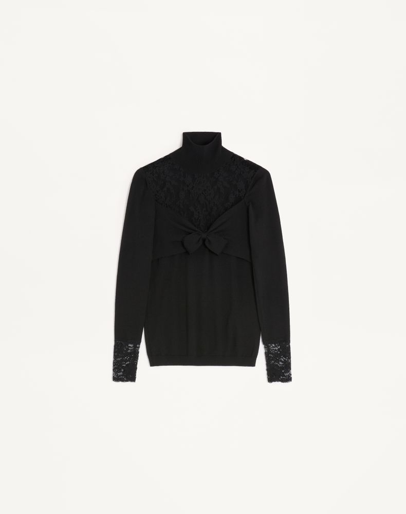 Valentino Women's Black Wool Jumper With Lace Woman Xs