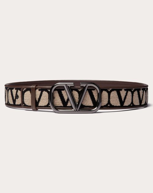 Shop Valentino Garavani Toile Iconographe Belt With Leather Detailing In Beige/black
