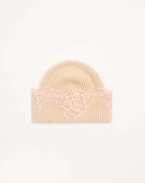 Valentino Garavani Bonnet Vlogo Signature En Cachemire Et Dentelle Femme Alabaster L/x