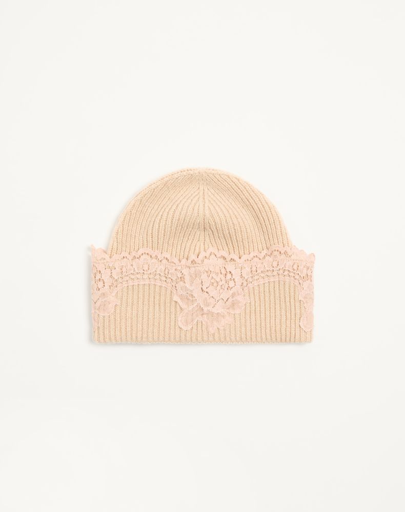 Valentino Garavani Women's Alabaster Vlogo Signature Cashmere And Lace Beanie Woman S/M