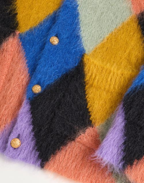 Valentino - Cardigan Valentino In Lana Mohair Con Motivo Rhombelle - Multicolor - Uomo - Maglieria