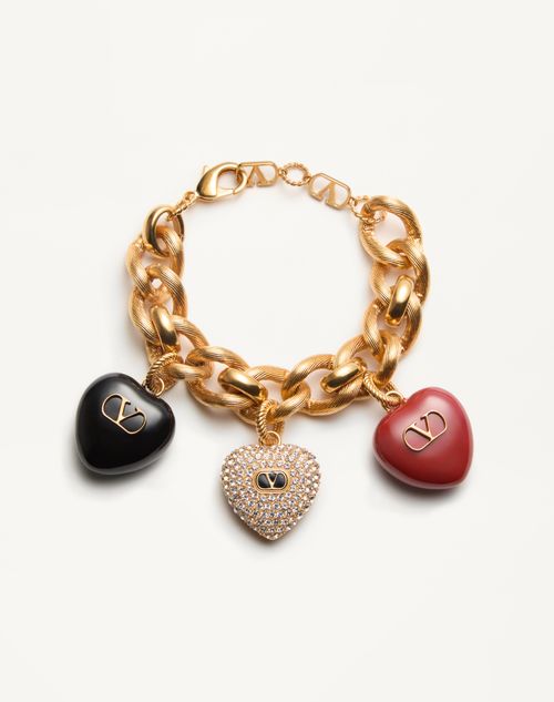Valentino Garavani Coeur Royal Bracelet In Metal, Enamel And Swarovski® Crystals Woman Antique Brass
