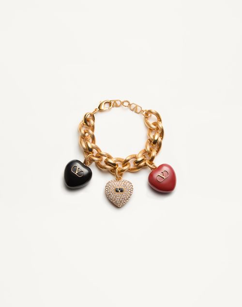 Valentino Garavani Coeur Royal Bracelet In Metal, Enamel And Swarovski Crystals Woman Antique Brass S