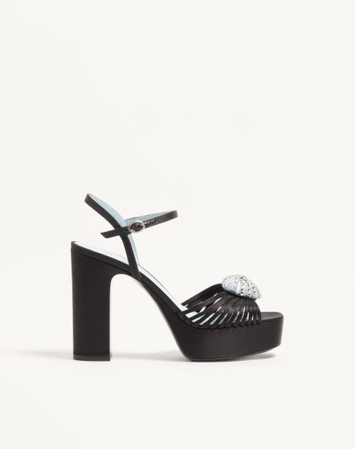 Valentino Garavani - Coeur Royal Platform Sandal In Satin 115mm - Black/crystal - Woman - Sandals