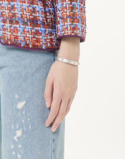 Valentino Garavani - Valentino Rockstud Laminated Leather Bracelet - Silver - Woman - Jewelry