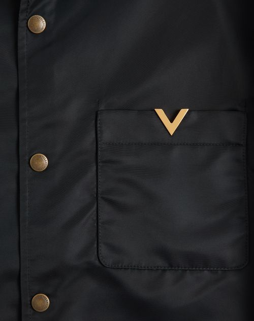 Valentino - Valentino Nylon Shirt Jacket With Vgold - Black - Man - Outerwear