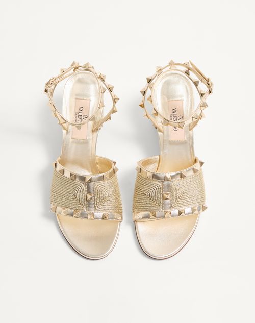 Valentino Garavani - Rockstud Sandal In Laminated Nappa With Cornely Embroidery 60mm - Platinum - Woman - Sandals