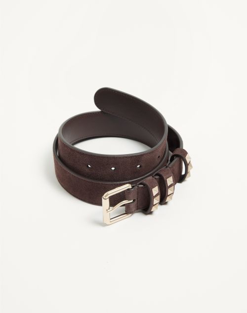 Valentino Garavani - Cintura Rockstud In Suede 30 Mm - Ebano - Donna - Cinture