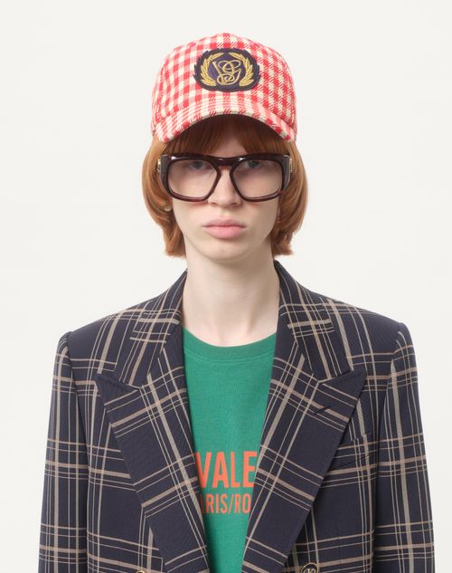 Valentino - Double-breasted Wool And Cotton Jacket With Check Pattern - Navy/grey - Man - Coats And Blazers