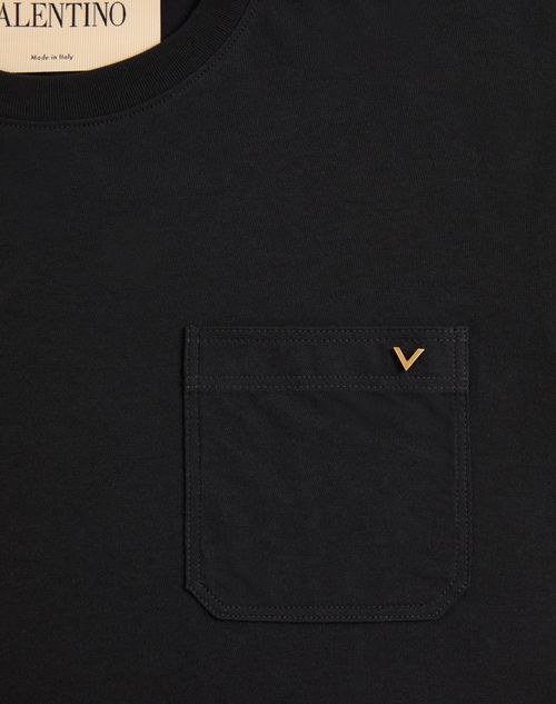 Valentino - Valentino Cotton T-shirt With Vgold - Black - Man - T-shirts And Sweatshirts