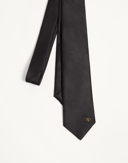 Valentino Garavani - Valentie Silk Tie With Vlogo Signature Detail - Black/gold - Man - Soft Accessories