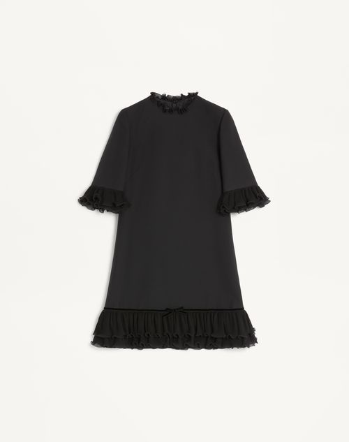 Valentino Garavani Ruffle Trim Crepe Couture Minidress In Black