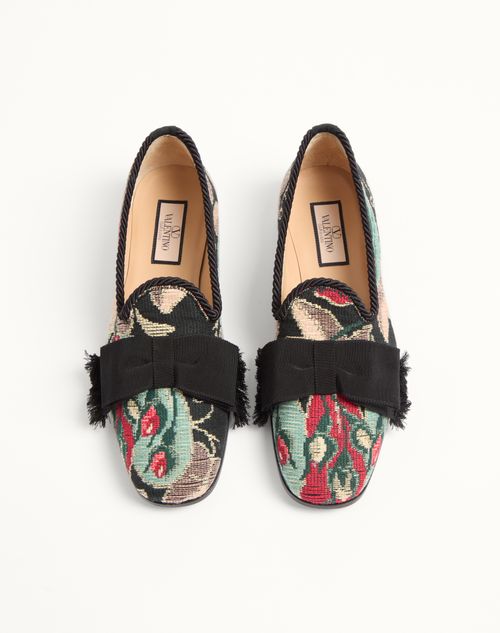 Valentino Garavani - Bowow Loafer In Jacquard Fabric - Multicolor/black - Man - Loafers And Driver