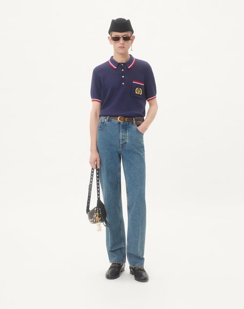 Valentino - Cotton Polo Shirt With Vg Patch - Blue - Man - Knitwear