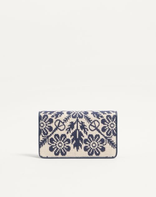 Valentino Garavani - Minibolso De Hombro Vlogo Signature En Tejido Jacquard Con Estampado Floral - Azul/marfil - Mujer - Bolso De Mano