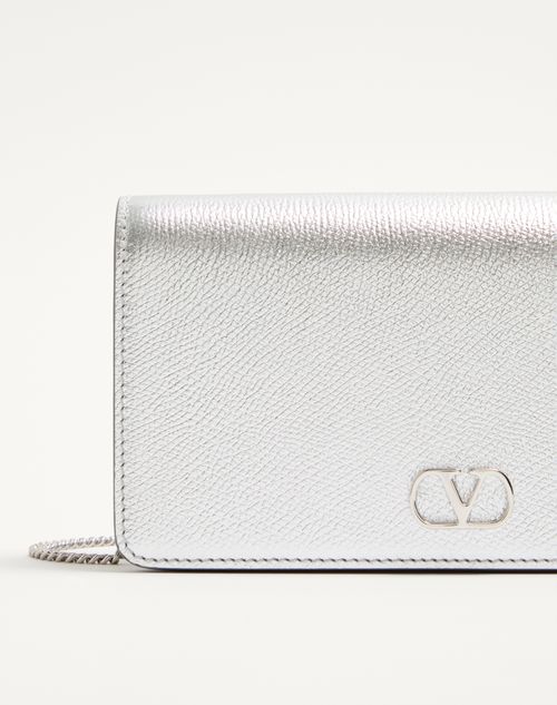 Valentino Garavani - Vlogo Signature Mini Shoulder Bag In Laminated Grainy Calfskin - Silver - Woman - Clutches