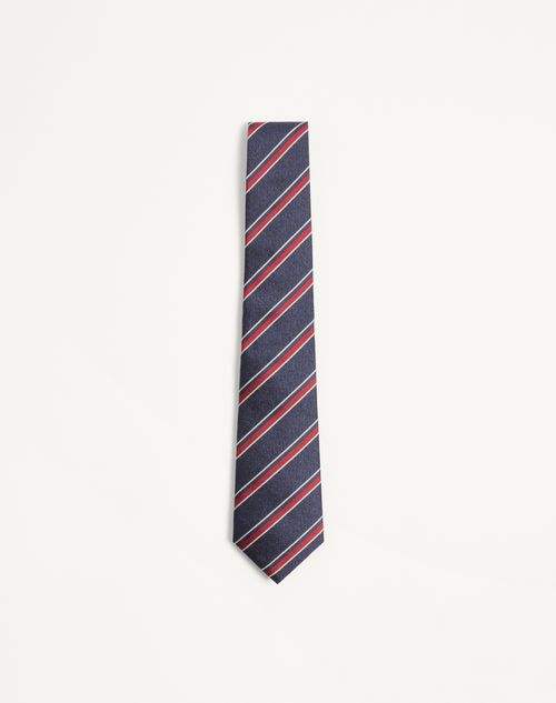 Valentino Garavani Valentie Jacquard Regimental Silk Tie Man Navy/ Red Onesize
