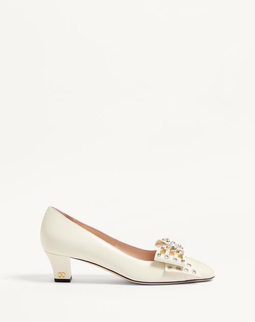 Valentino Garavani Bowow Pump In Kidskin With Studs 45mm Woman Ivory 41 In Ivory