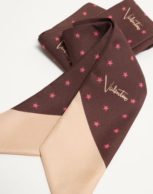 Valentino Garavani - Foulard Bandeau En Soie Stelline E Firma Starry - Corail/chocolat - Femme - Accessoires Textiles