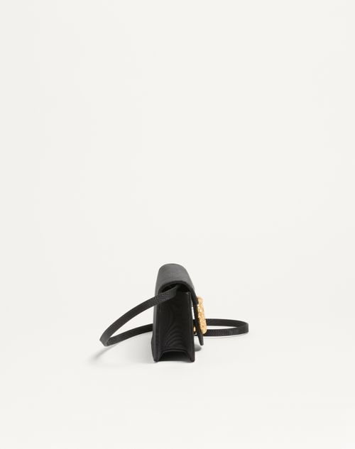 Valentino Garavani - Valentino Garavani Locò Moiré Fabric Clutch With Jewel Logo - Black/crystal - Woman - Clutches