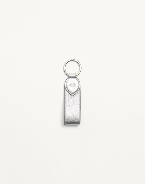 Valentino Garavani Vlogo Signature Keyring In Grainy Calfskin Woman Silver Onesize