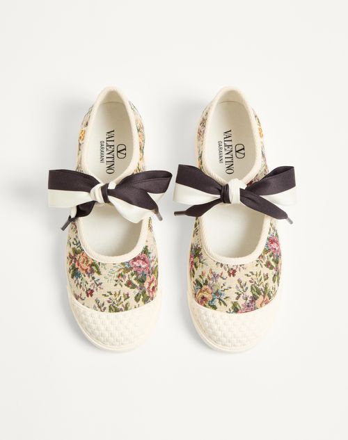 Valentino Garavani - Bay By Bay Ballerina Sneakers In Papier Floral Jacquard Fabric - Beige/multicolor - Woman - Sneakers
