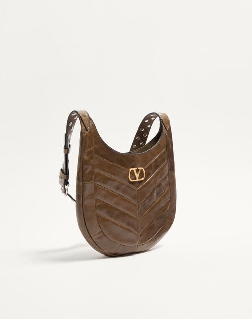 Valentino Garavani - Valentino Garavani Hoboho Small Hobo Bag In Chevron-patterned Nappa Leather - Tundra - Woman - Shoulder Bags