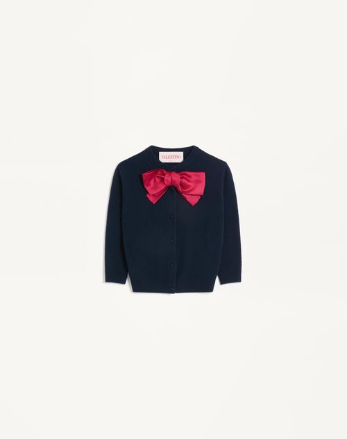 Valentino - Cardigan With Bow - Navy/ Red - Woman - Knitwear