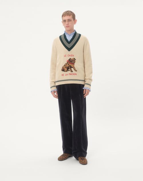 Valentino - Le Chien De La Maison Jacquard Wool Jumper - Cream - Man - Knitwear