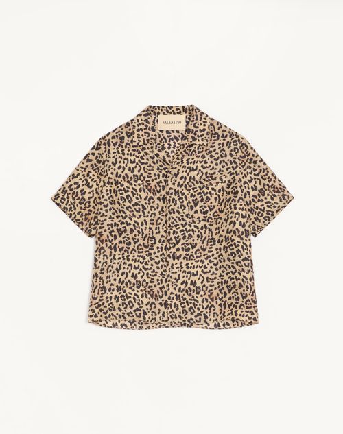 Valentino - Valentino Habotai Silk Bowling Shirt With Fauve Eclat Animalier Print - Animal Print - Man - Shirts