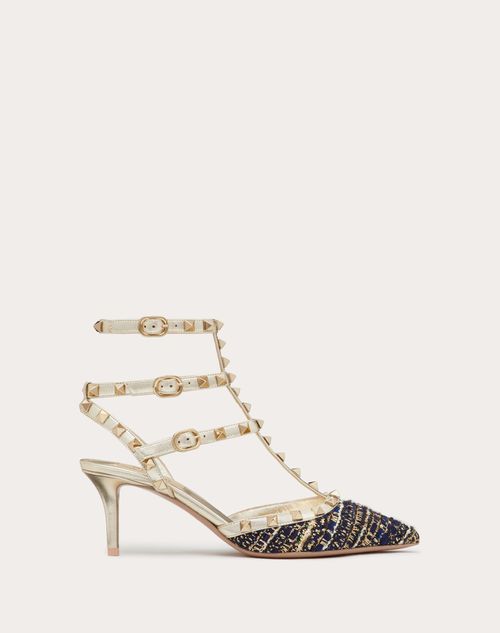 Valentino Rockstud Tweed Cage Pumps In Multicolour