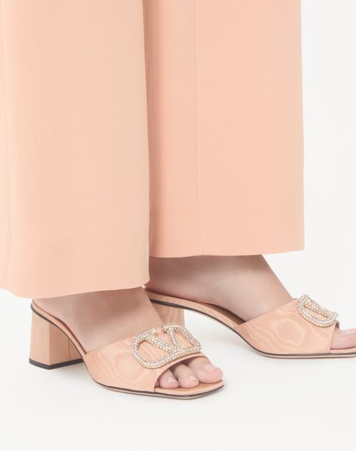 Valentino Garavani - Vlogo Signature Slide Sandal In Moiré Fabric 60mm - Pink - Woman - Sandals