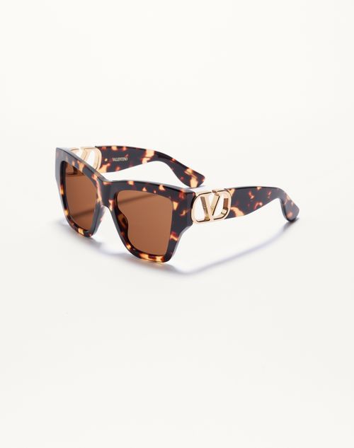 Valentino - Rectangular Acetate Eyewear - Havana/brown - Woman - Eyewear