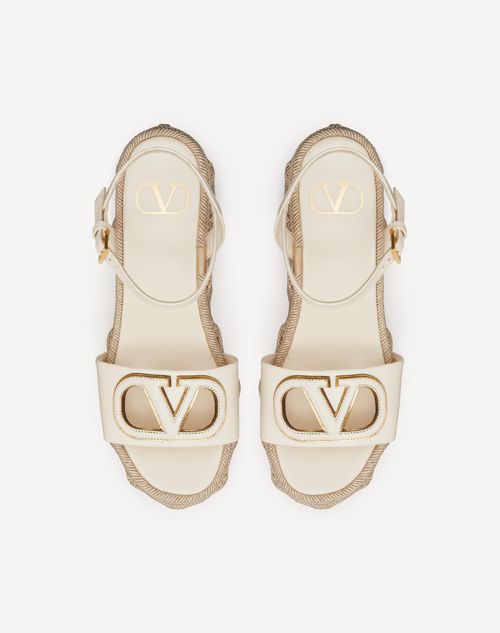 Valentino Garavani - Vlogo Calfskin Cut-out Wedge Sandal 110mm - Ivory/antique Brass - Woman - Espadrilles And Wedges