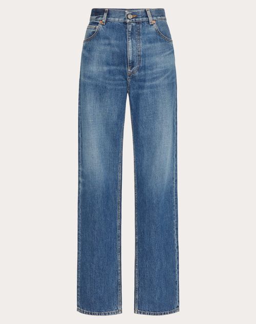 VALENTINO VALENTINO MEDIUM BLUE DENIM TROUSERS WOMAN DENIM 33